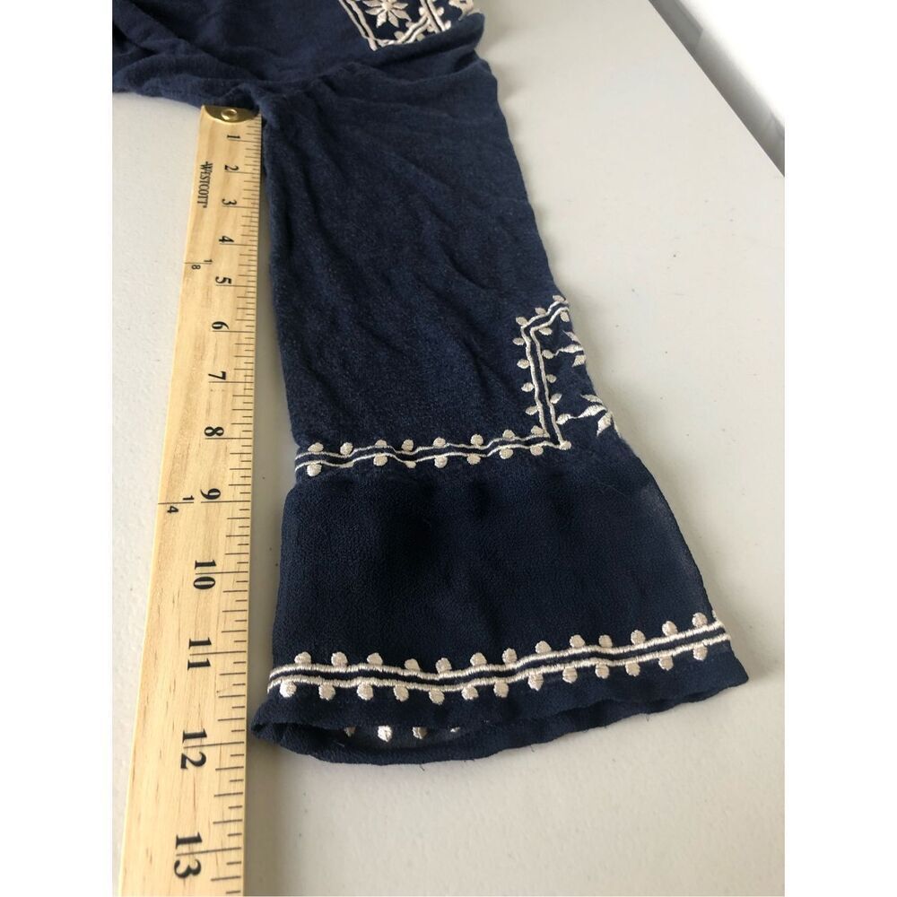 Lucky Brand Boho Embroidered Navy Tunic Top XS 3/4 Sleeve - Picture 11 of 13